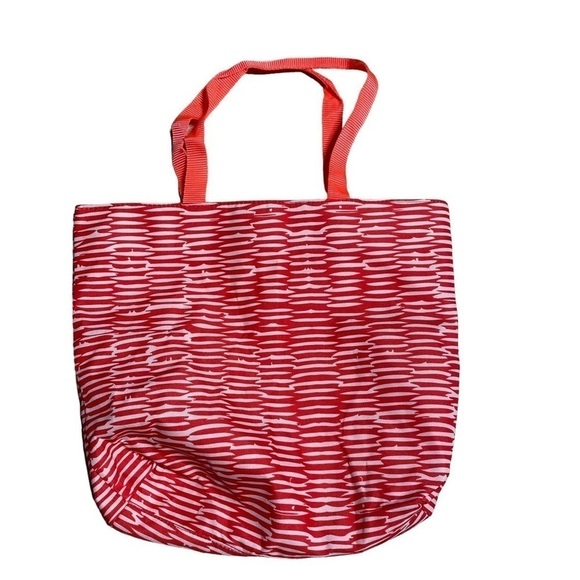 Lancôme Red Stripe Blue Flower Printed Tote Bag - Picture 2 of 3